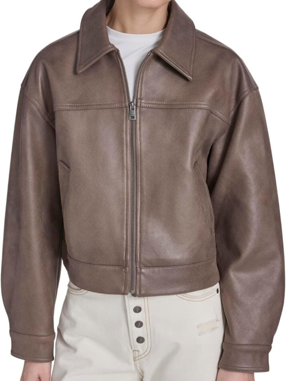 Levi's Womens Relaxed Fit Zip Front Jacket Coat: Pine Bark Faux Suede, L